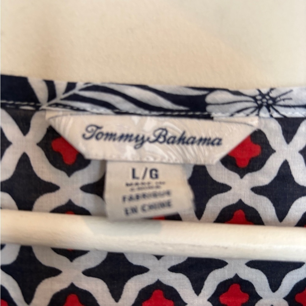 Tommy Bahama Geo Floral Nautical Cotton Split Neck Tunic Blouse Top Large - Picture 3 of 15